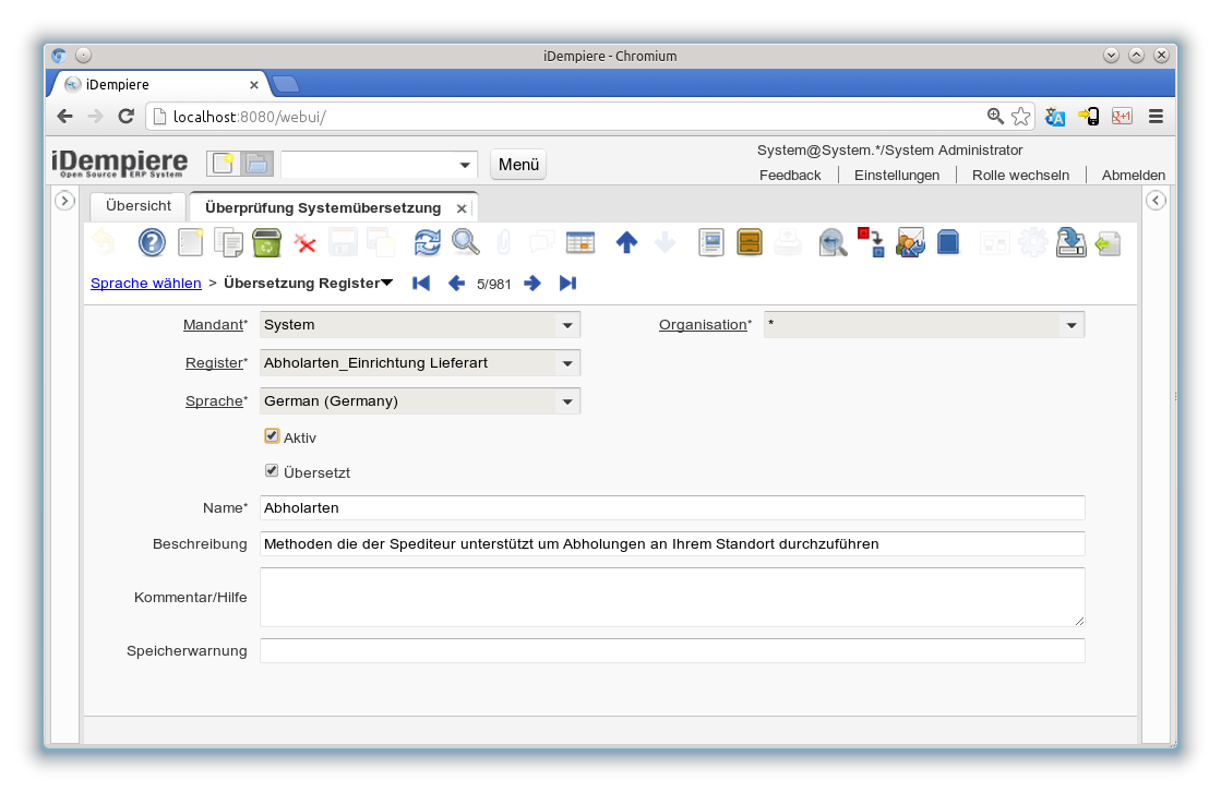 Überprüfung Systemübersetzung - Übersetzung Register - Fenster (iDempiere 1.0.0).png