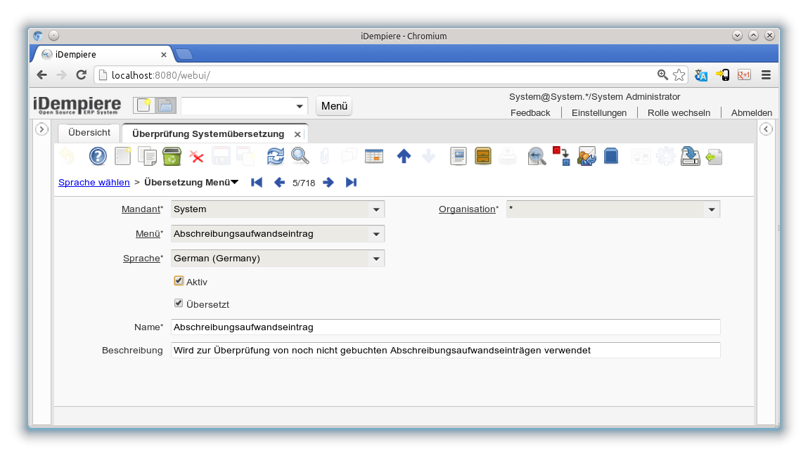 Überprüfung Systemübersetzung - Übersetzung Menü - Fenster (iDempiere 1.0.0).png