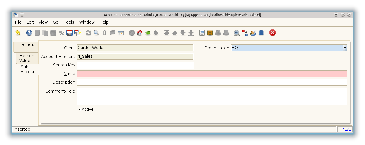 Account Element (Chart of Accounts) - Sub Account - Window (iDempiere 1.0.0).png