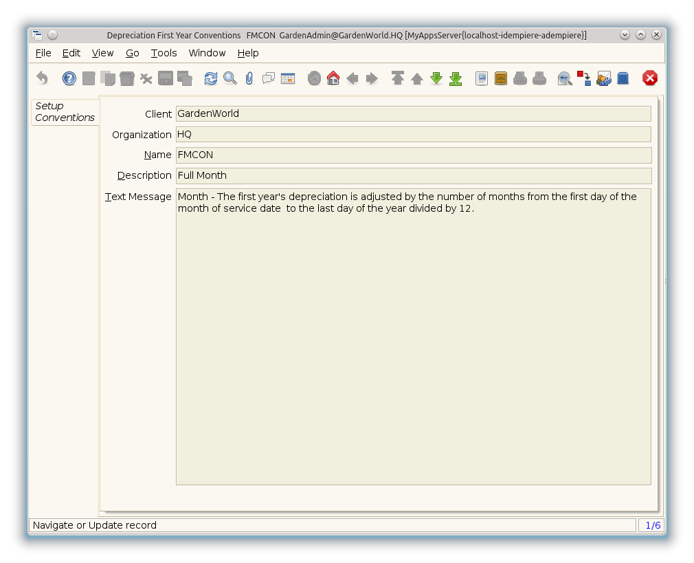 Depreciation First Year Conventions - Setup Conventions - Window (iDempiere 1.0.0).png