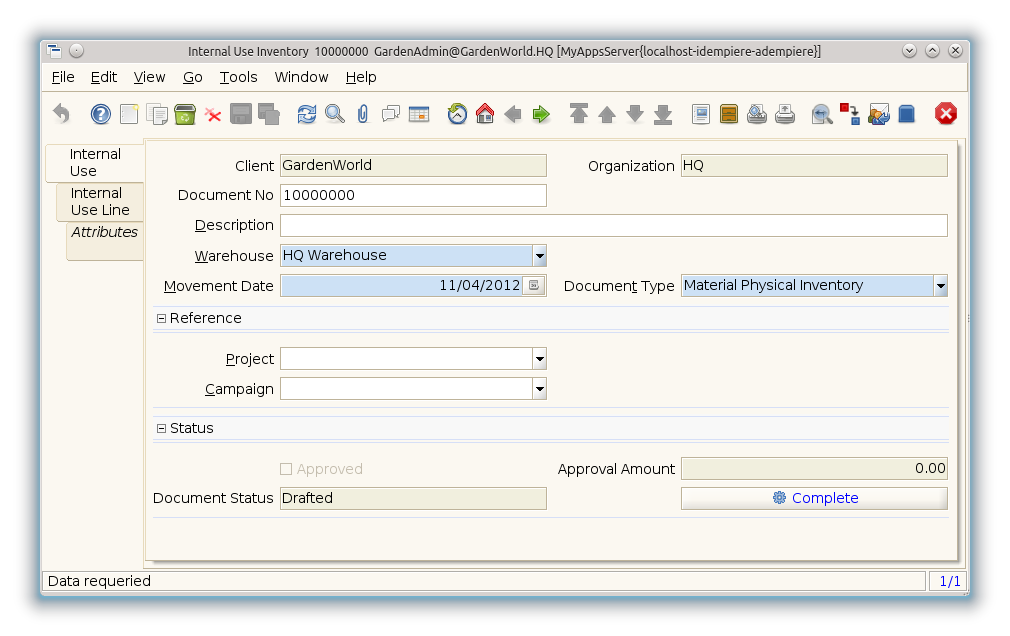 Inventory Decrease-Increase - Internal Use - Window (iDempiere 1.0.0).png