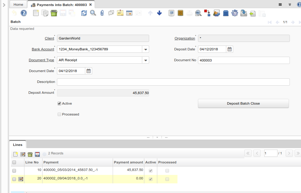 Payments into Batch - Batch - Window (iDempiere 1.0.0).png