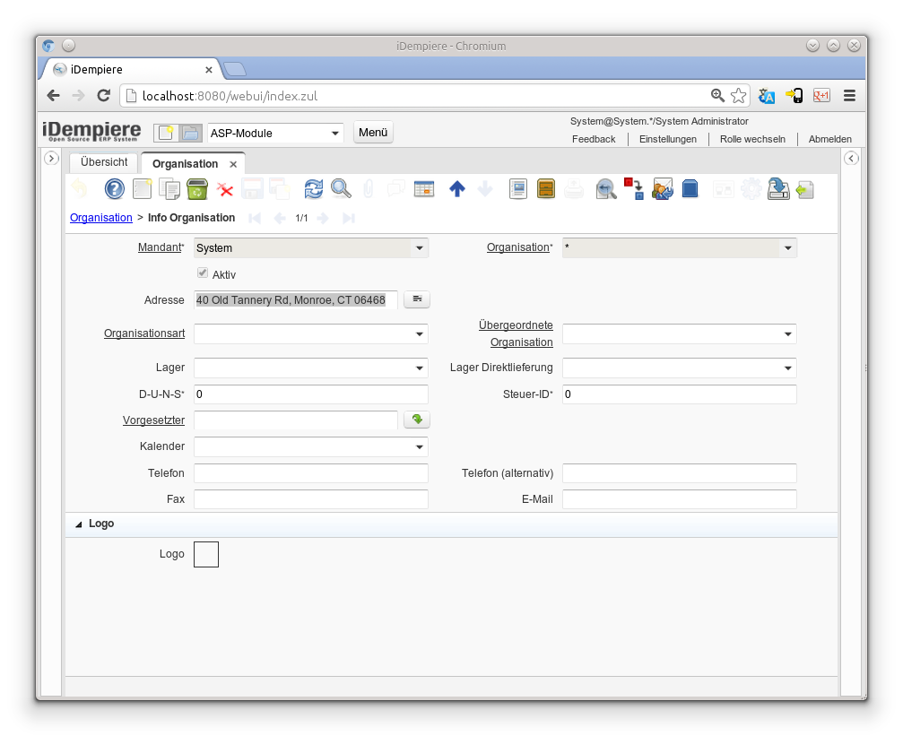 Organisation - Info Organisation - Fenster (iDempiere 1.0.0).png