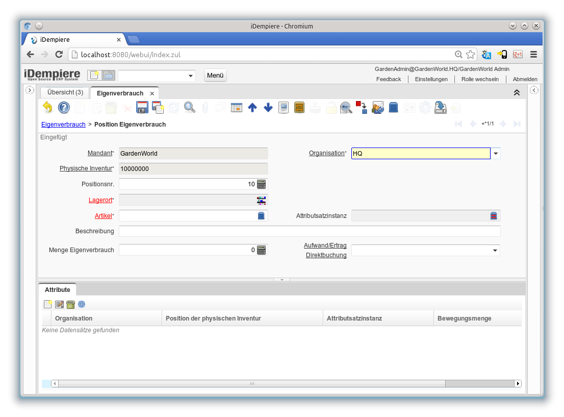 Eigenverbrauch - Position Eigenverbrauch - Fenster (iDempiere 1.0.0).png