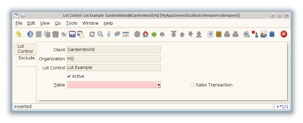 Lot Control - Exclude - Window (iDempiere 1.0.0).png