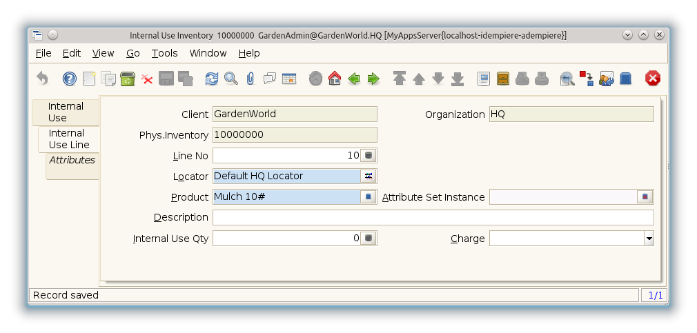 Inventory Decrease-Increase - Internal Use Line - Window (iDempiere 1.0.0).png