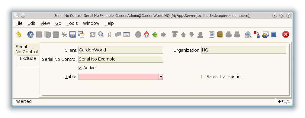 Serial No Control - Exclude - Window (iDempiere 1.0.0).png