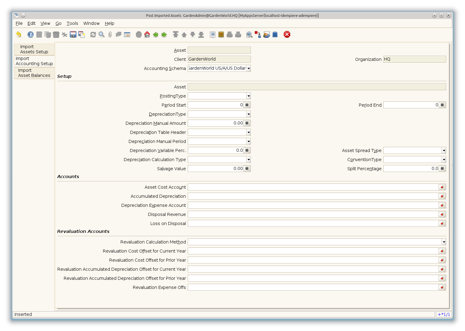 Post Imported Assets - Import Accounting Setup - Window (iDempiere 1.0.0).png