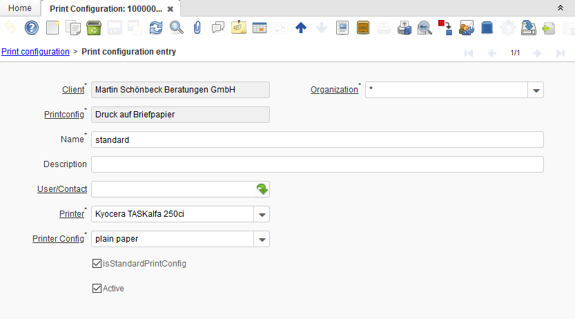 Screenshot print configuration entry