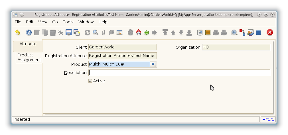 Registration Attributes - Product Assignment - Window (iDempiere 1.0.0).png