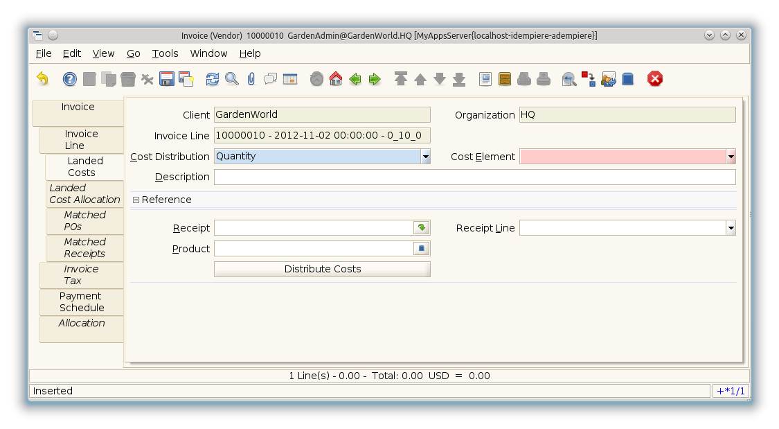 Purchase Invoice and Credit-Debit Note - Landed Costs - Window (iDempiere 1.0.0).png