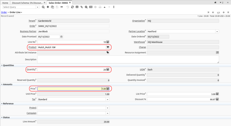 Order Line with Quantity=20