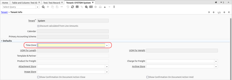 Tenant Info Time Zone field