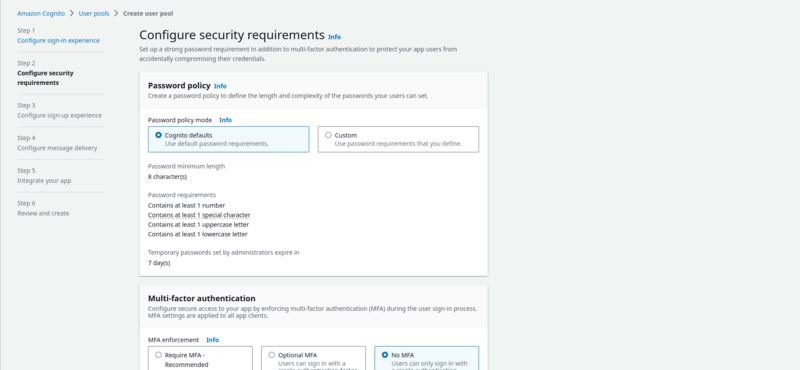 Create User Pool Step 2