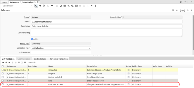 Customer Account Freight Cost Rule