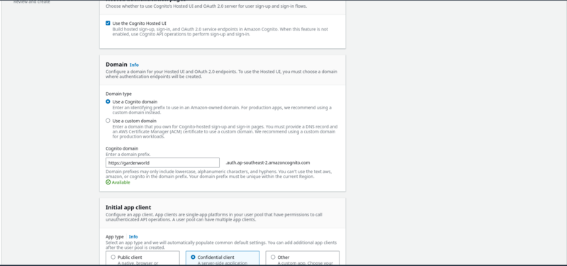 Create Amazon Cognito User Pool Step 6a