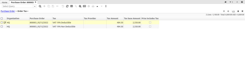 Example PO Tax Lines