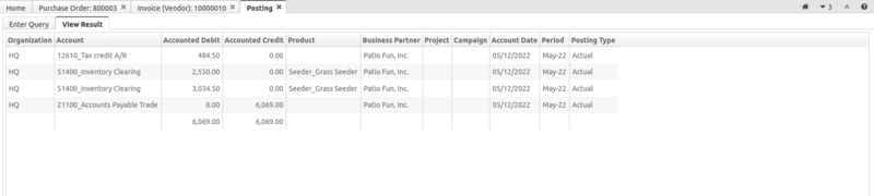 Example Vendor Invoice Posting