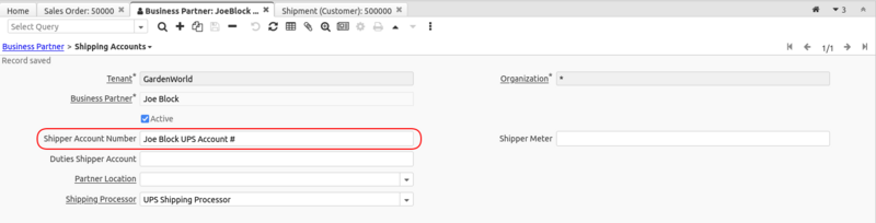 Business Partner Shipping Account