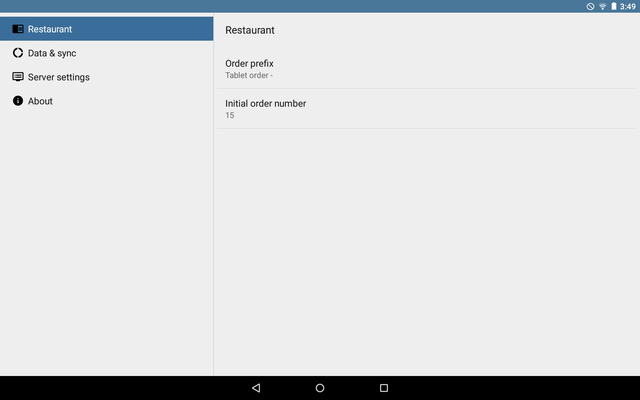 Settings on a tablet